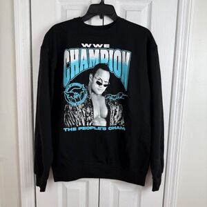 WWE The Rock Peoples Champion Sweatshirt Black Teal Graphic Crewneck Mens Medium